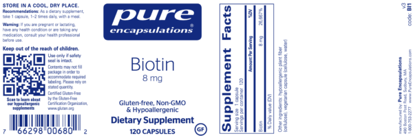 Biotin 8 mg 120 vcaps by Pure Encapsulations