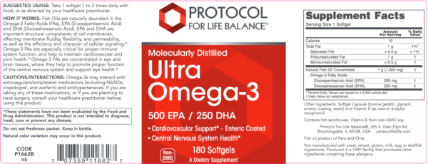 Ultra Omega-3 180 gels by Protocol For Life Balance