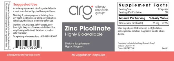 Zinc Picolinate label